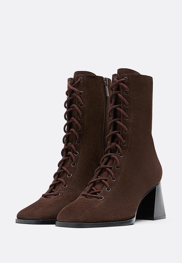lace up leather high heel ankle boots