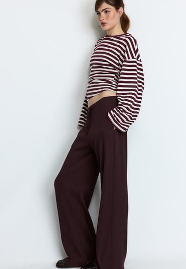 Soft-touch ribbed trousers — AUBERGINE 1