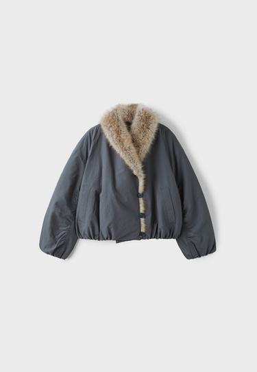 Padded jacket with faux fur shawl collar — Dark grey 7