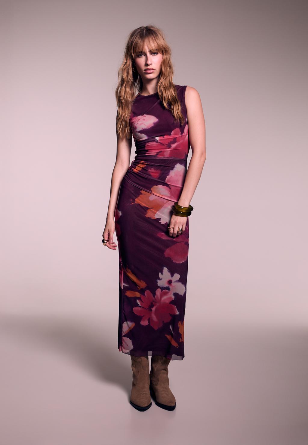 Vestido midi tul estampado