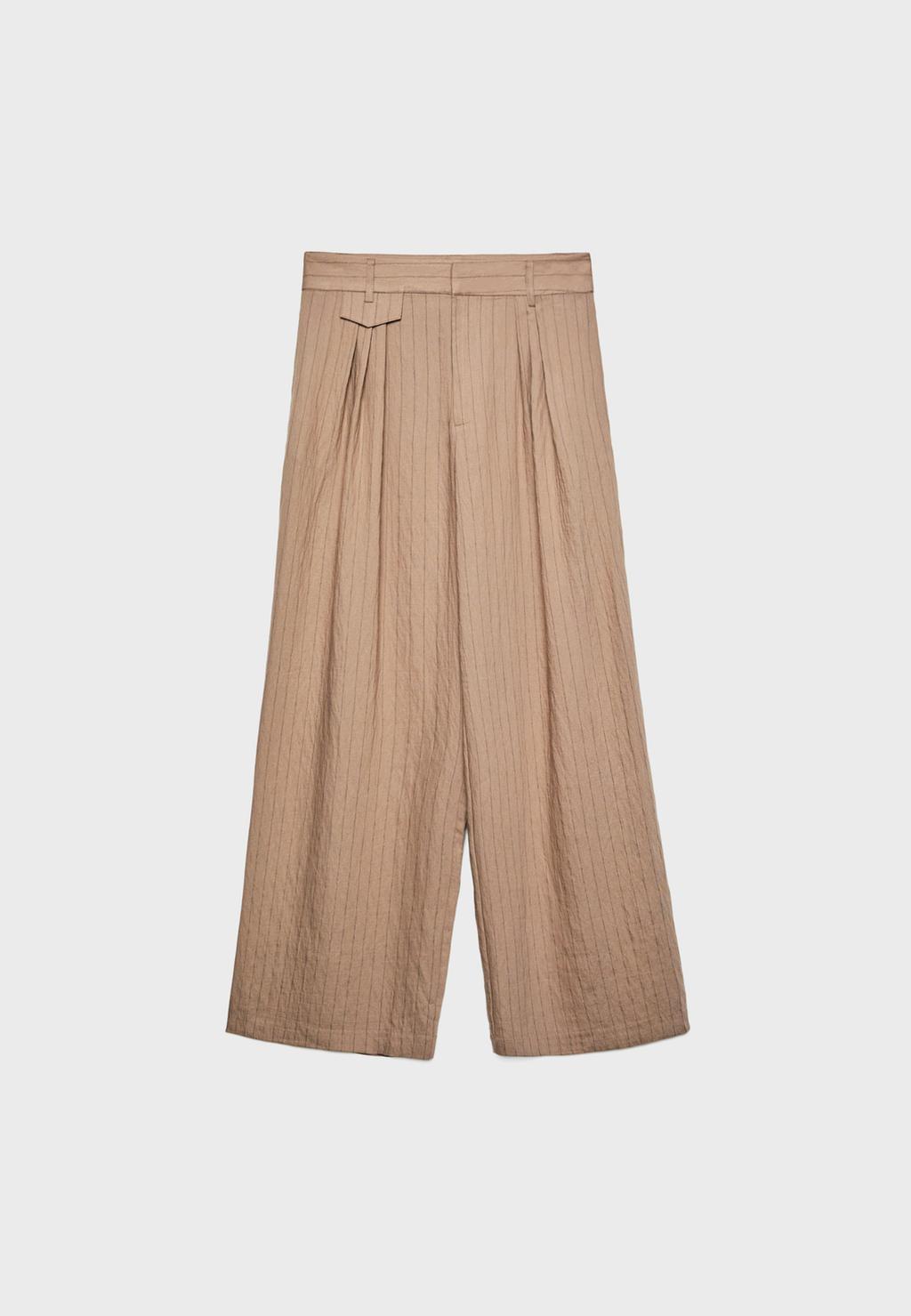Striped flowing linen blend creased trousers