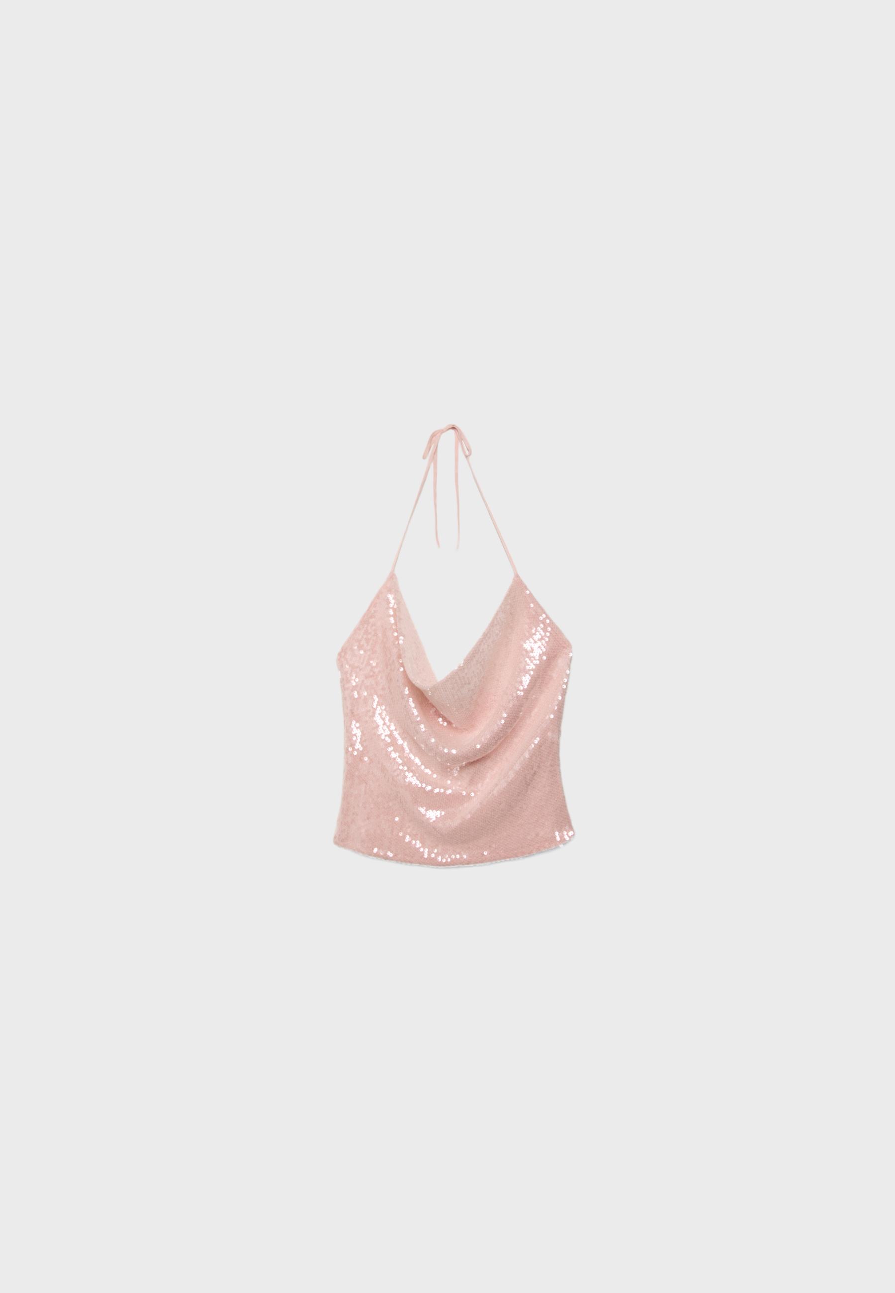 Sequin halter top — Pastel pink