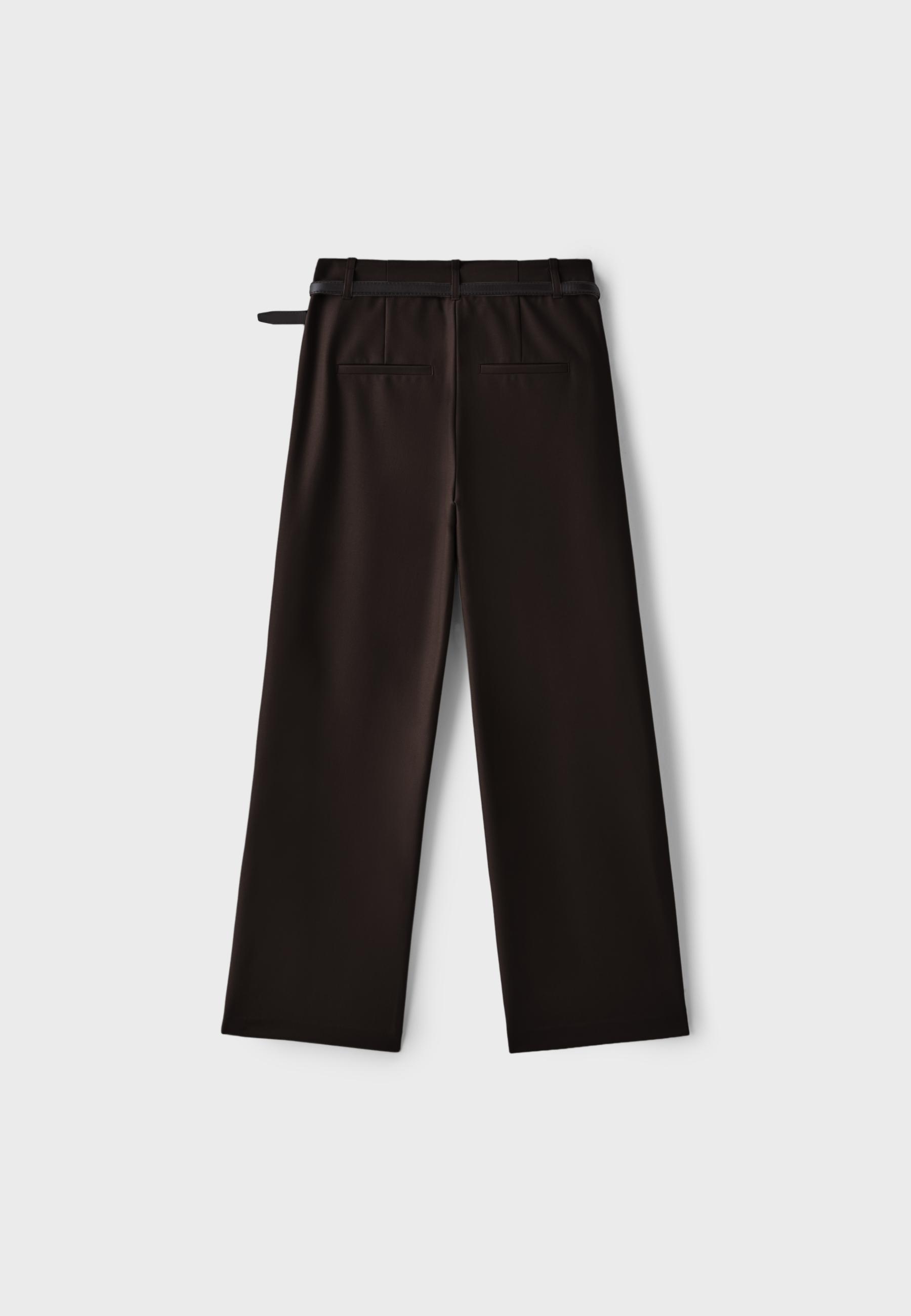Flowing straight-leg smart trousers with belt — Brown