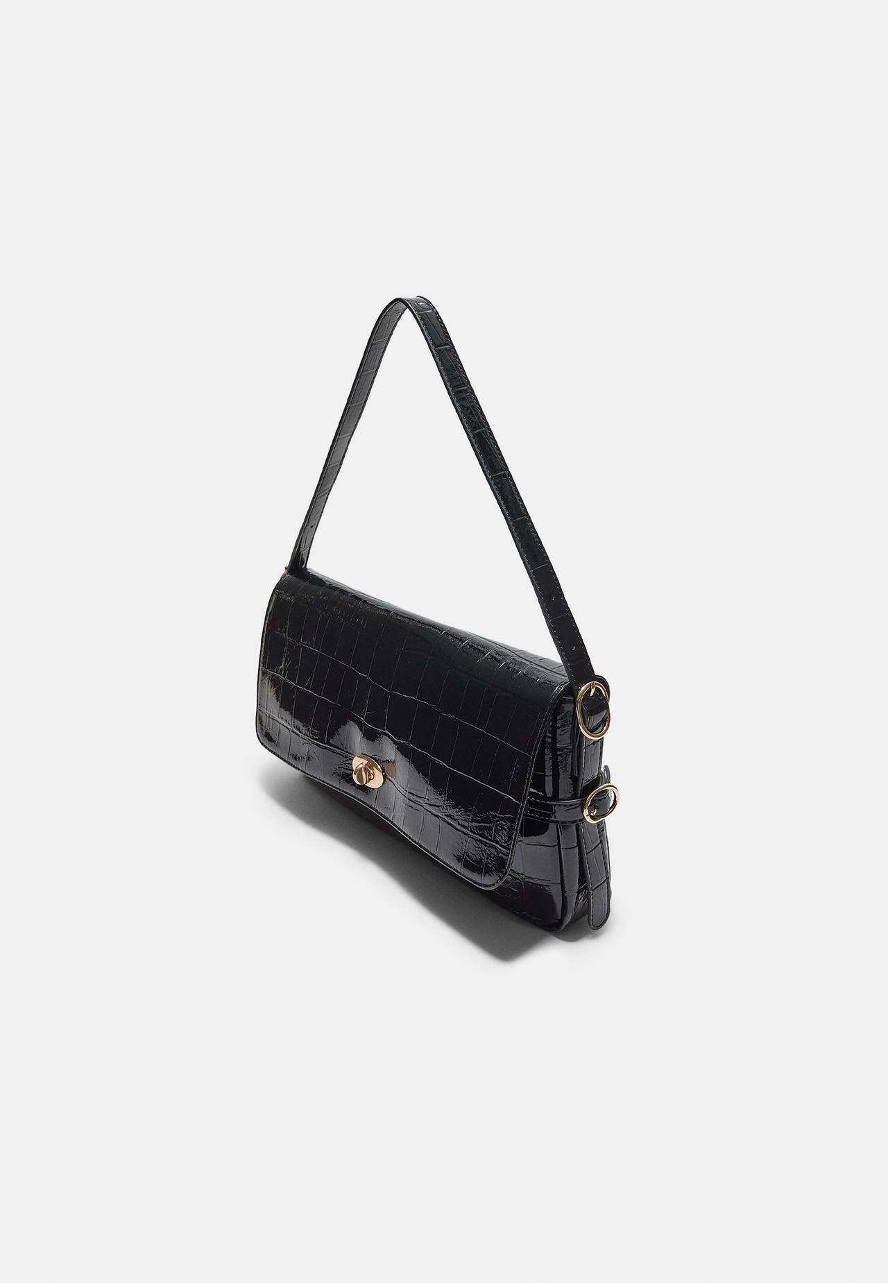Maxi mock croc shoulder bag — Black