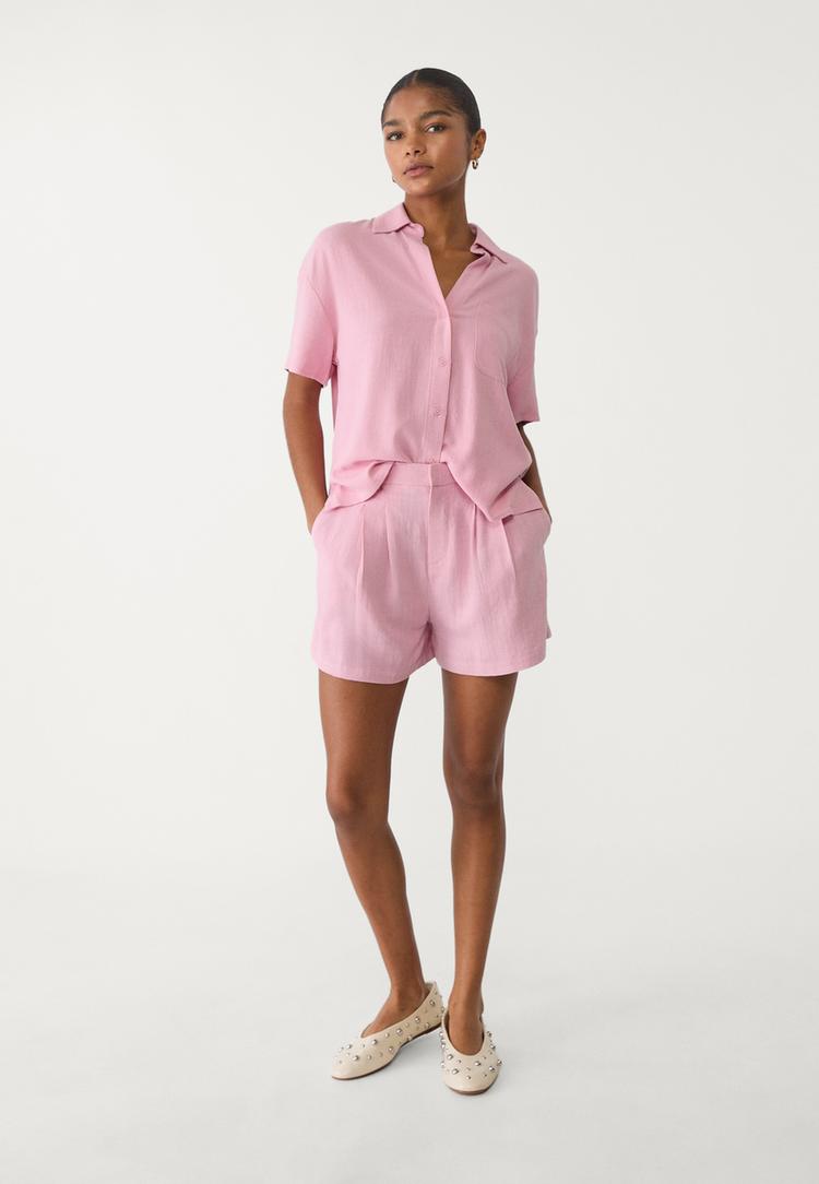 blouse met korte mouw van linnenmix