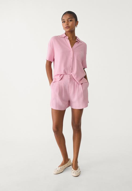 camisa manga corta efecto lino