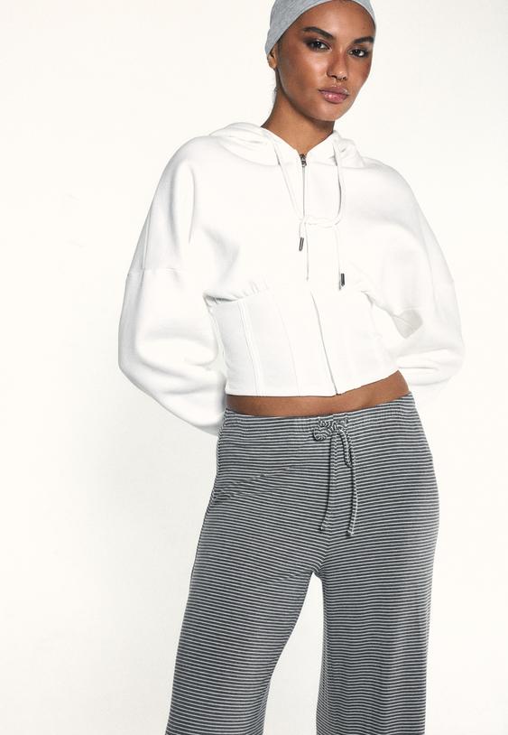 Stradivarius Striped Slim-Waist Joggers Grey Melange S