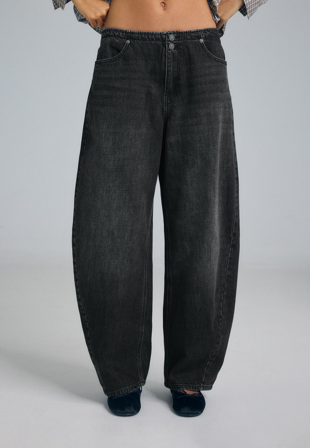 Barrel fit jeans with adjuster — BLACK DENIM WASH