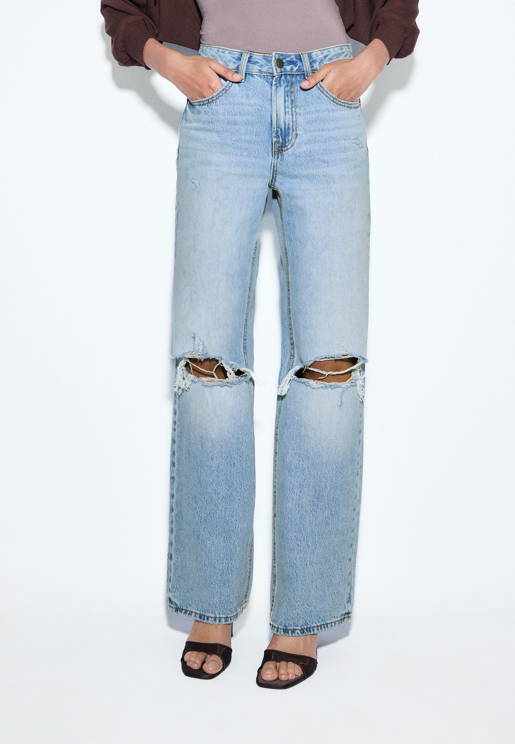 D92 Ripped straight wide-leg jeans — MEDIUM BLUE DENIM