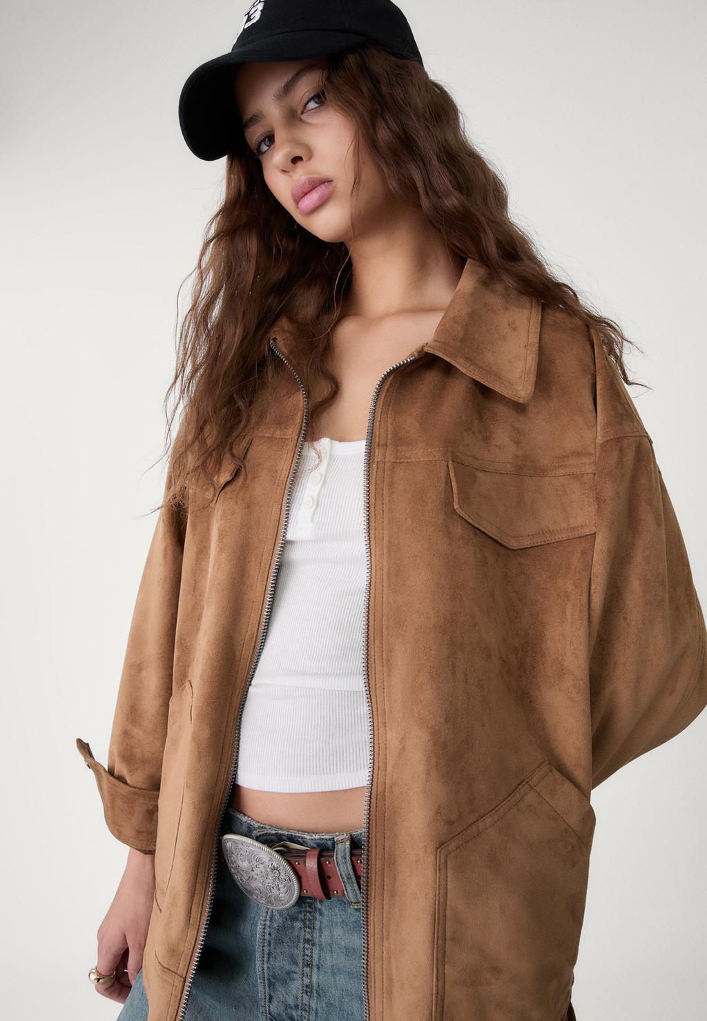 Faux suede jacket with buckles