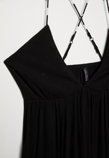 Long crinkle dress with beaded straps — Black 9