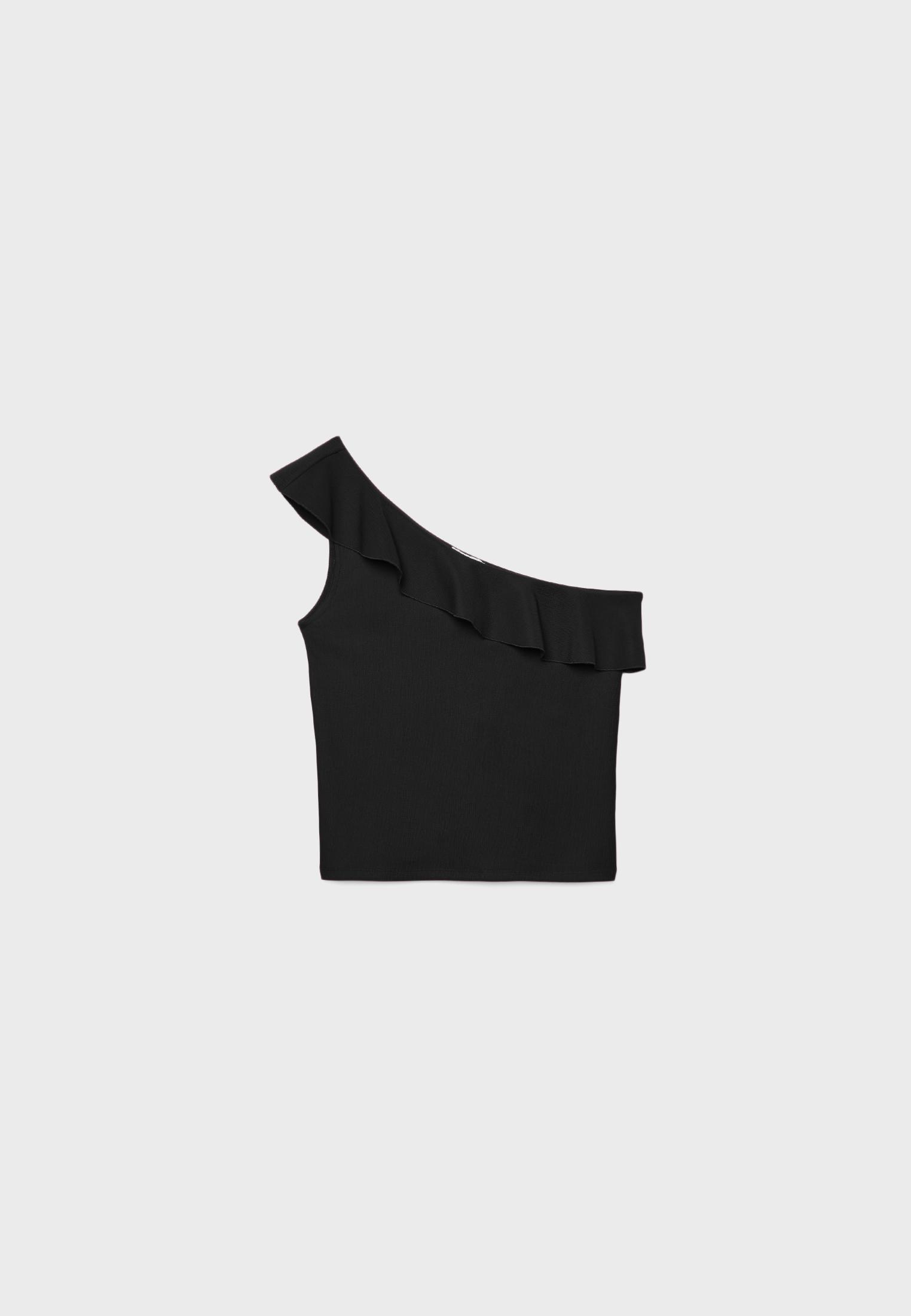 Asymmetric T-shirt with ruffle — Black