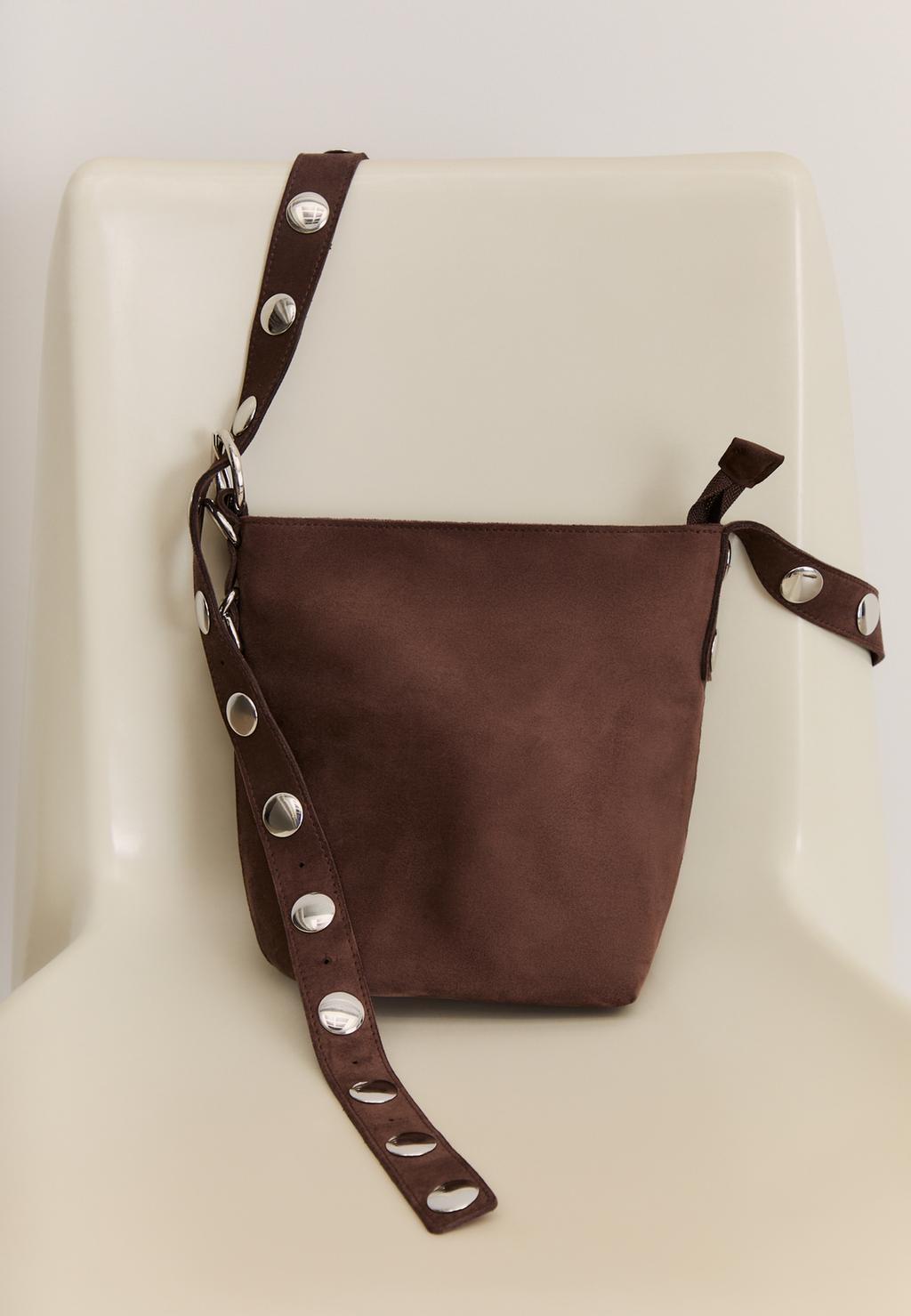 Faux suede crossbody bag with strap detail