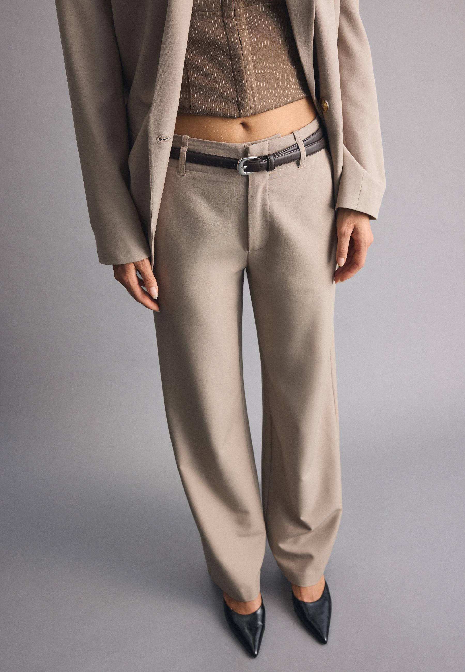 Flowing straight-leg smart trousers with belt — Brown