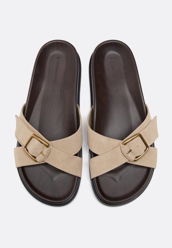 sandalias planas cruzadas piel
