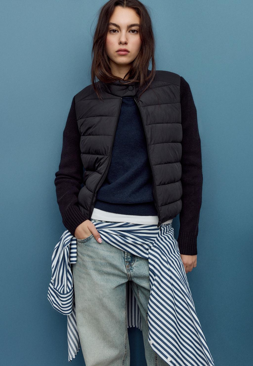 Padded jacket with chunky knit sleeves