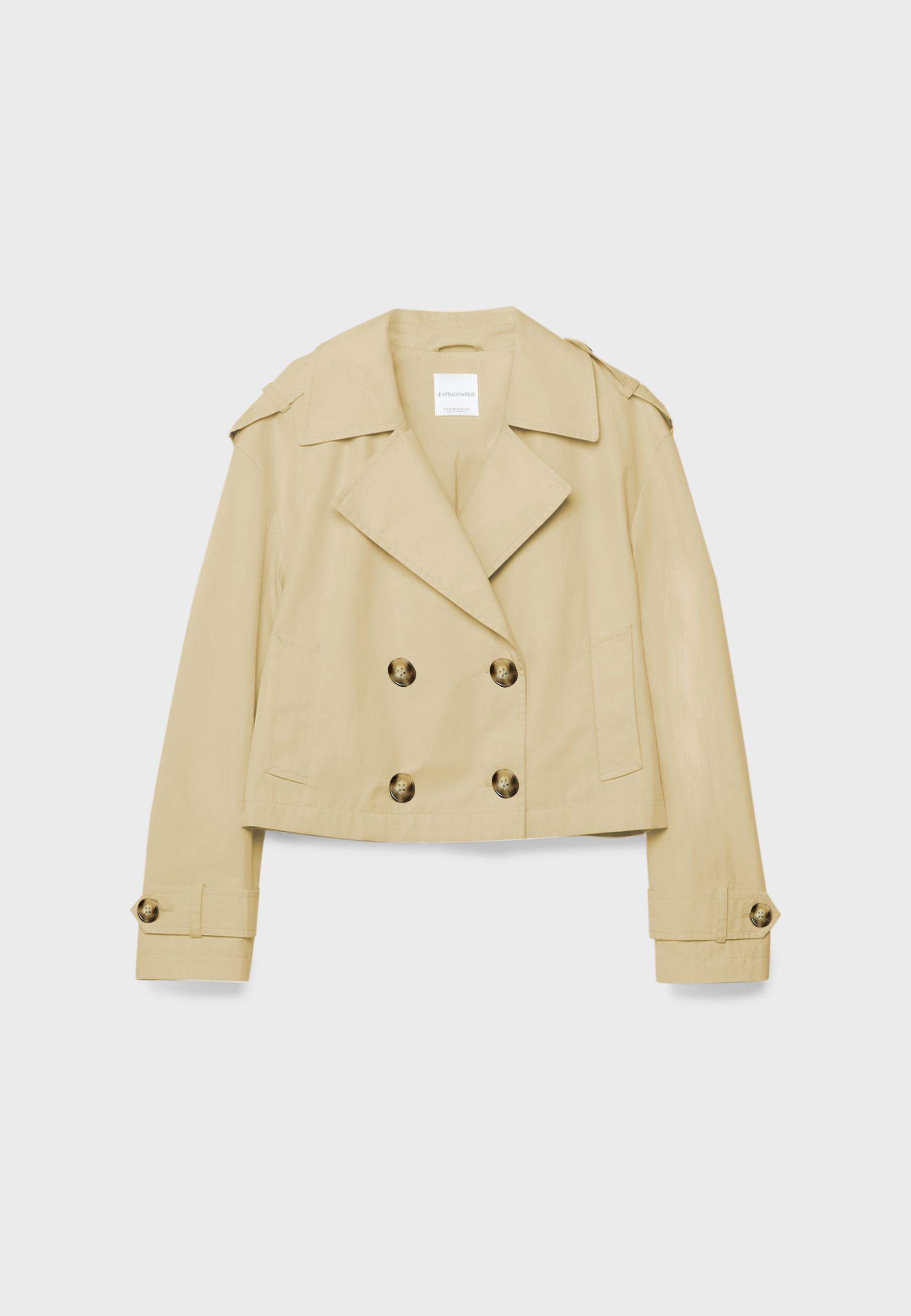 Short double-breasted trench coat — Stone