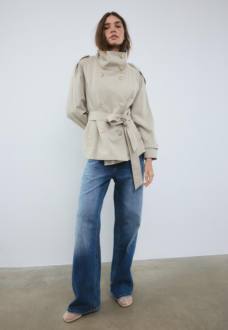 Kurzer Trenchcoat mit Stehkragen Beige XL