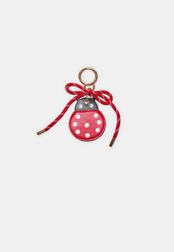 Stradivarius Ladybird Charm Keyring Red Os