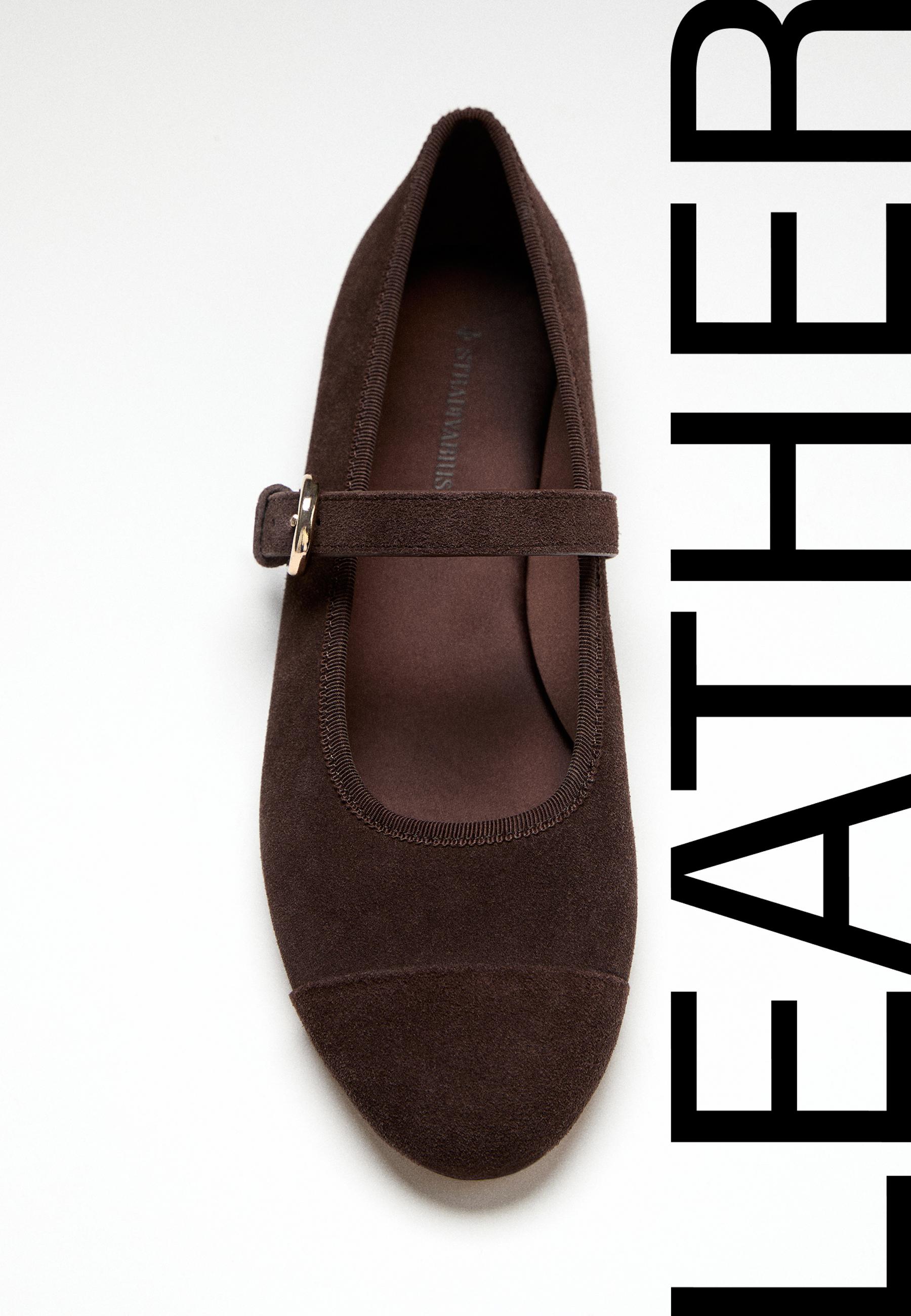 Leather toecap ballerina flats — BROWN