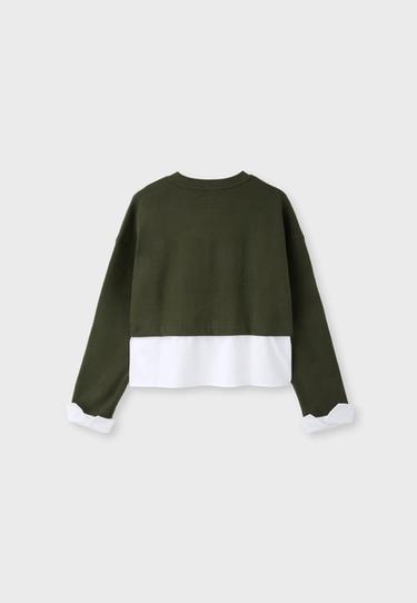 Mixed-fabric jumper — Khaki 8