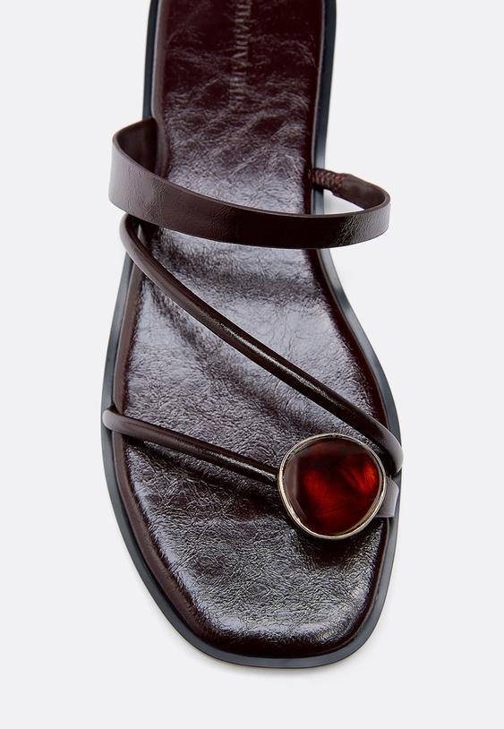 Stradivarius Flat Sandals With Stone Detail Brown 3