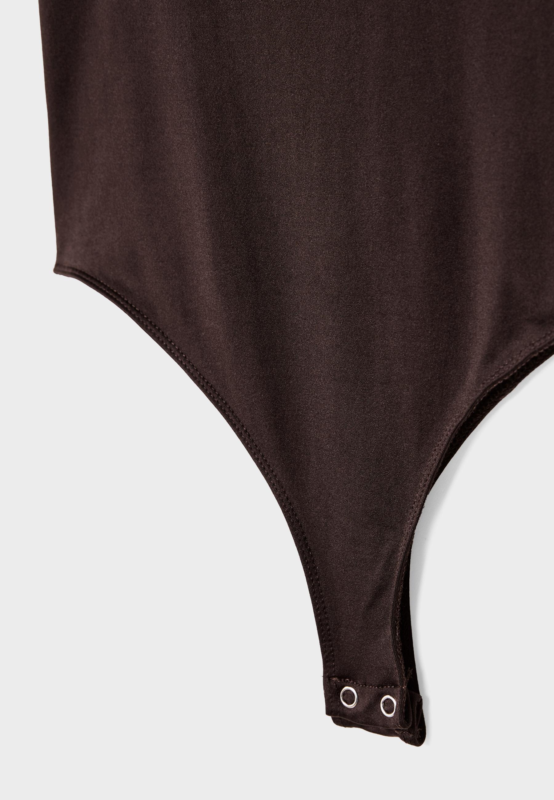 Polyamide square neckline bodysuit — Brown