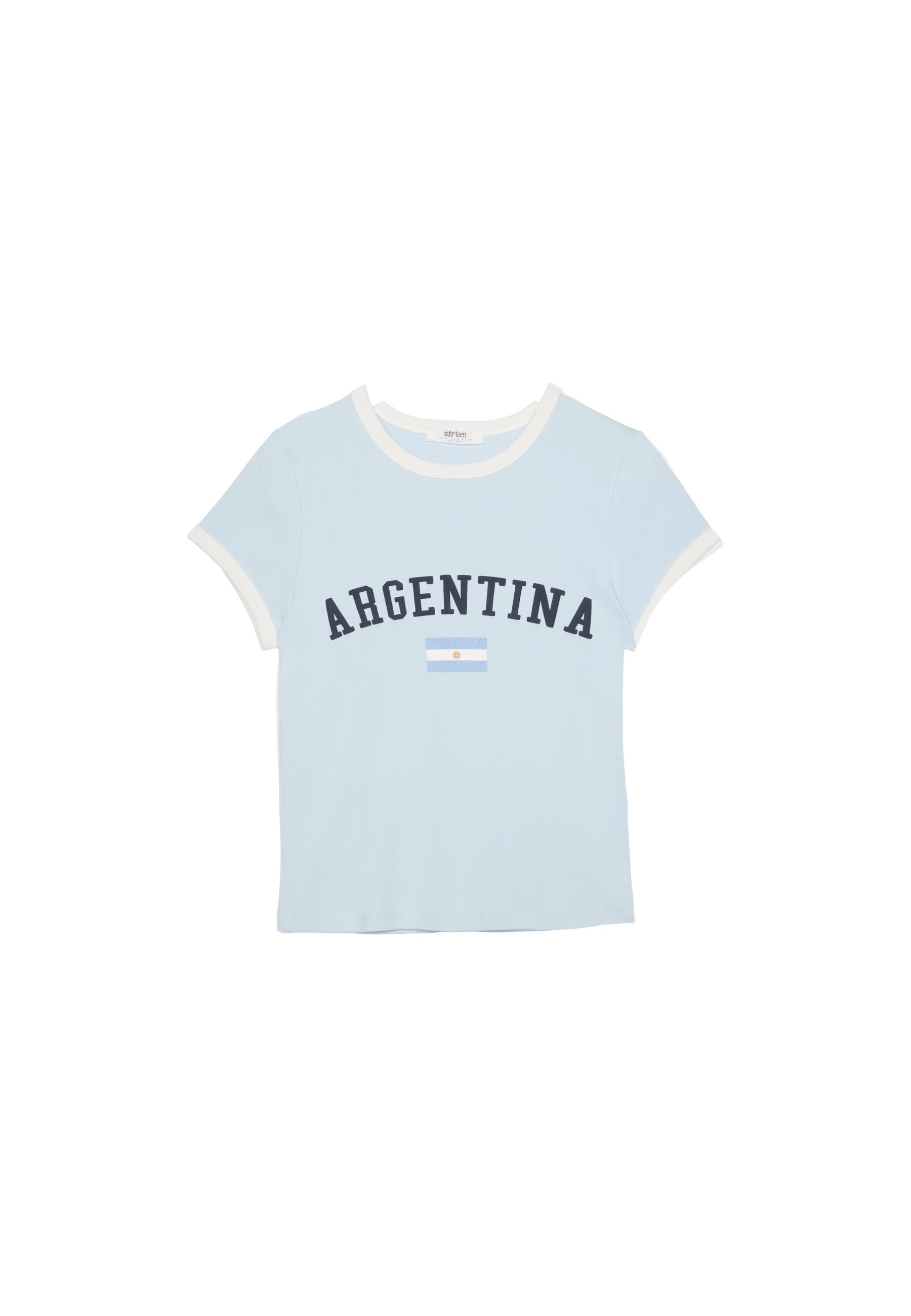 Printed short sleeve T-shirt — Sky blue