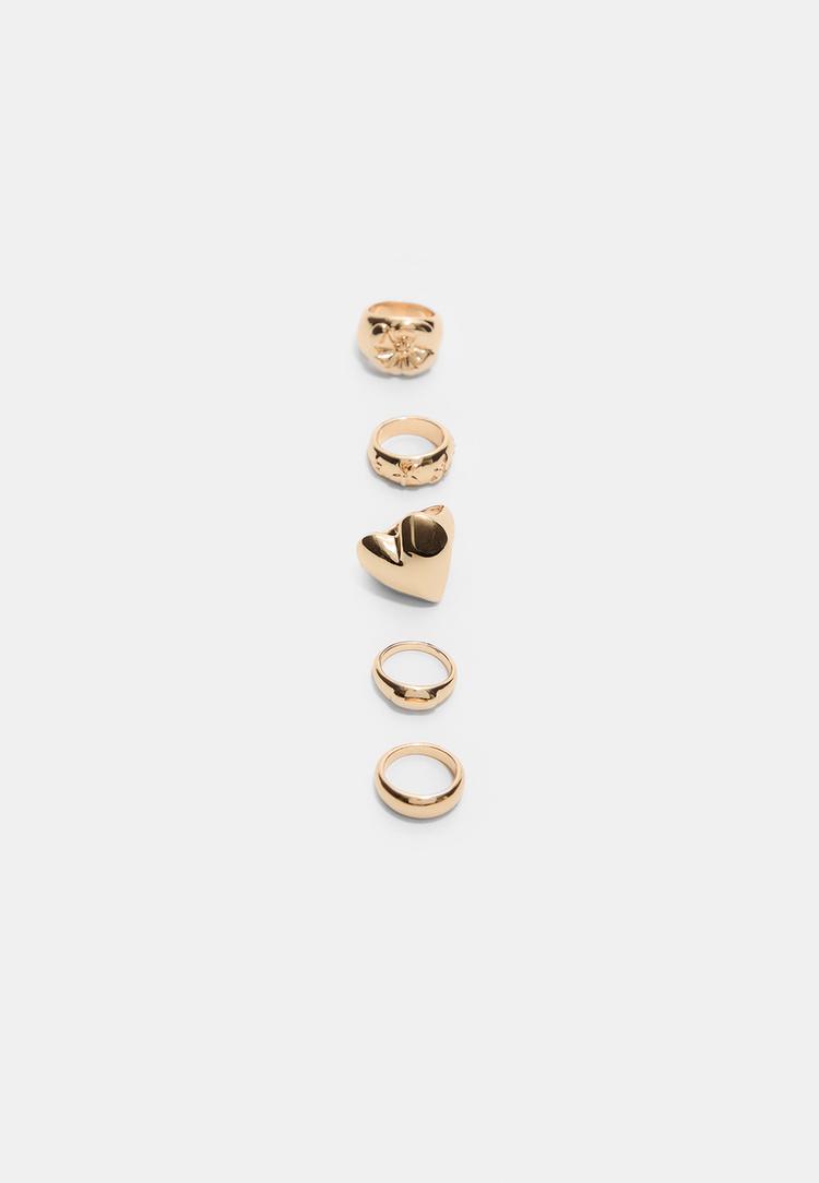 Stradivarius 5-Pack Ringar Med Blommor Och Hjärtan Os