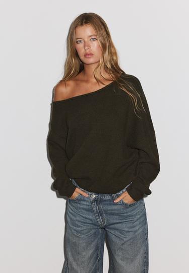 Asymmetric knit jumper — Khaki 1
