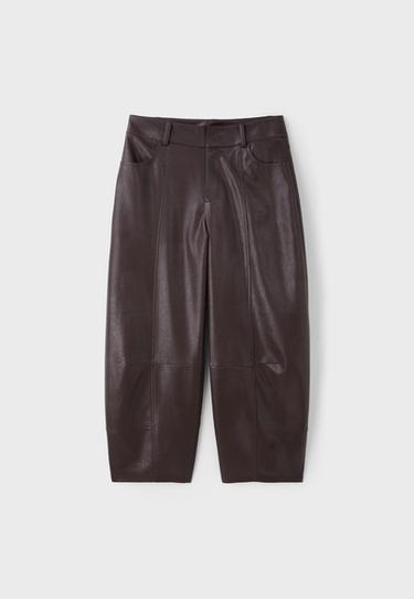 Leather effect barrel trousers — Brown 6