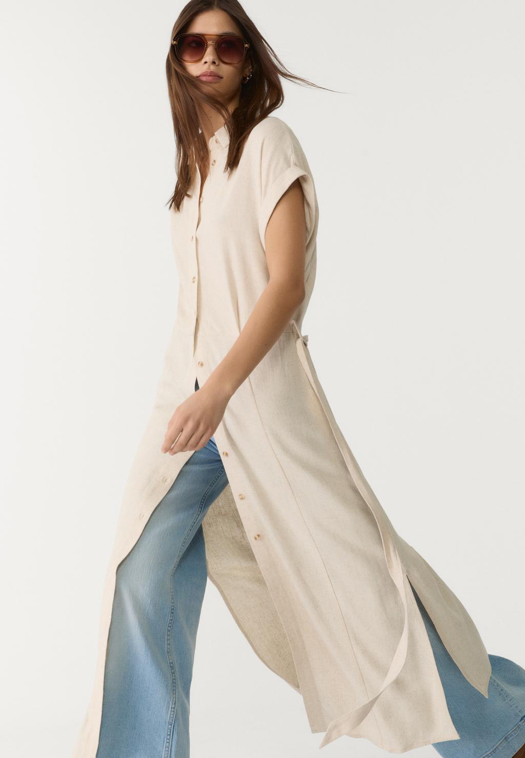 Robe chemise midi avec lin
