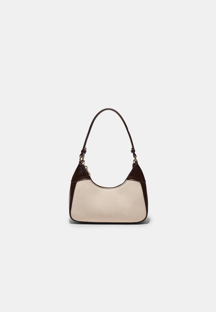 Stradivarius Geantă Mini De Umăr Semilună Canvas Ecru Os