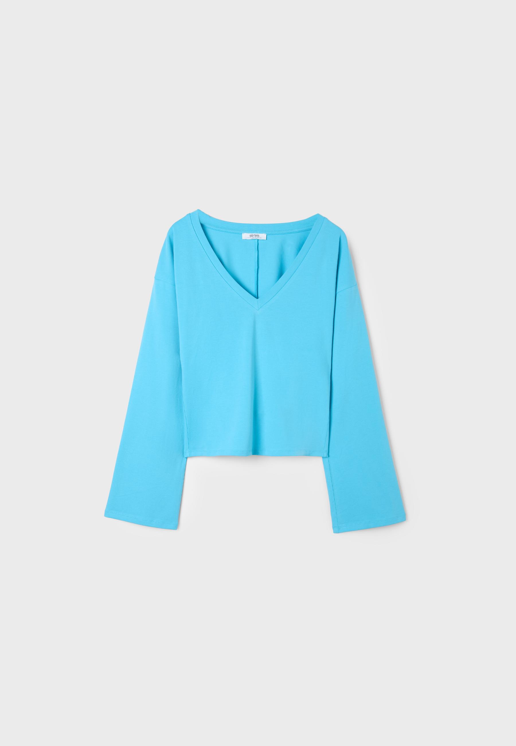 V-neck long Japanese sleeve T-shirt — Turquoise