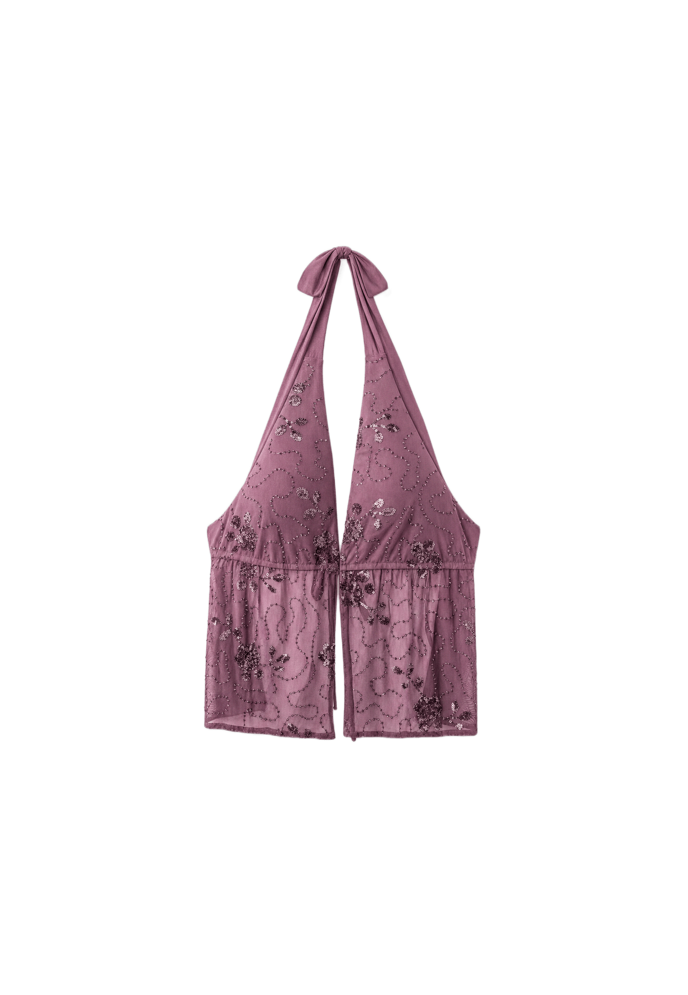 Embroidered halter top with rhinestones — Purple