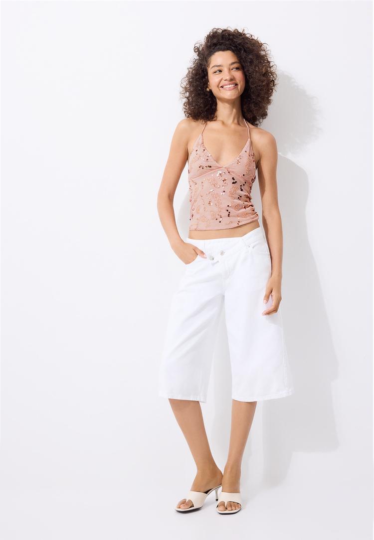 Stradivarius – Halternecktopp Med Broderade Paljetter