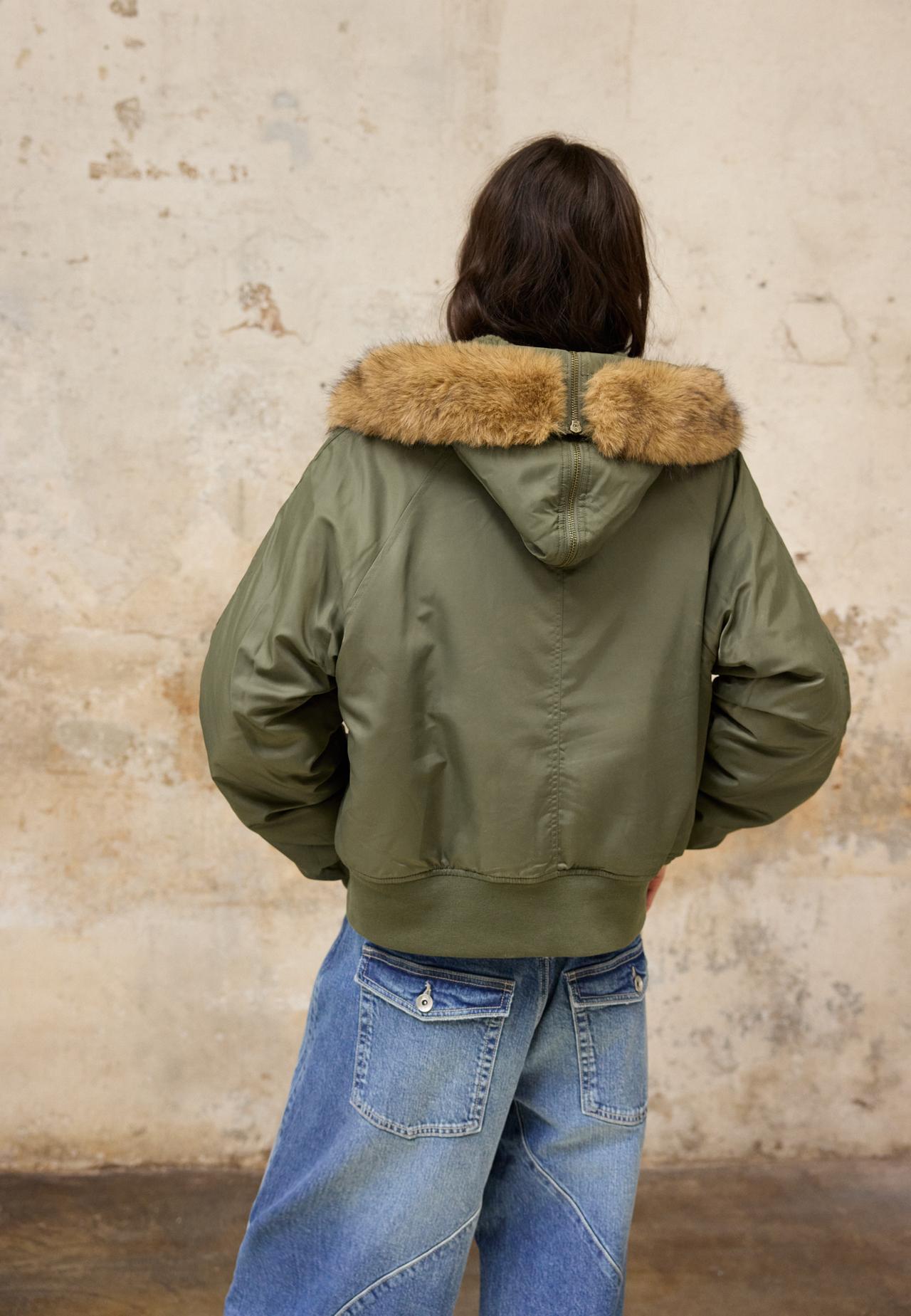 Cropped hooded jacket — Khaki