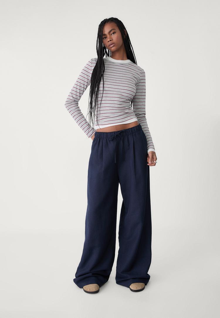 pantalon wide leg con lino