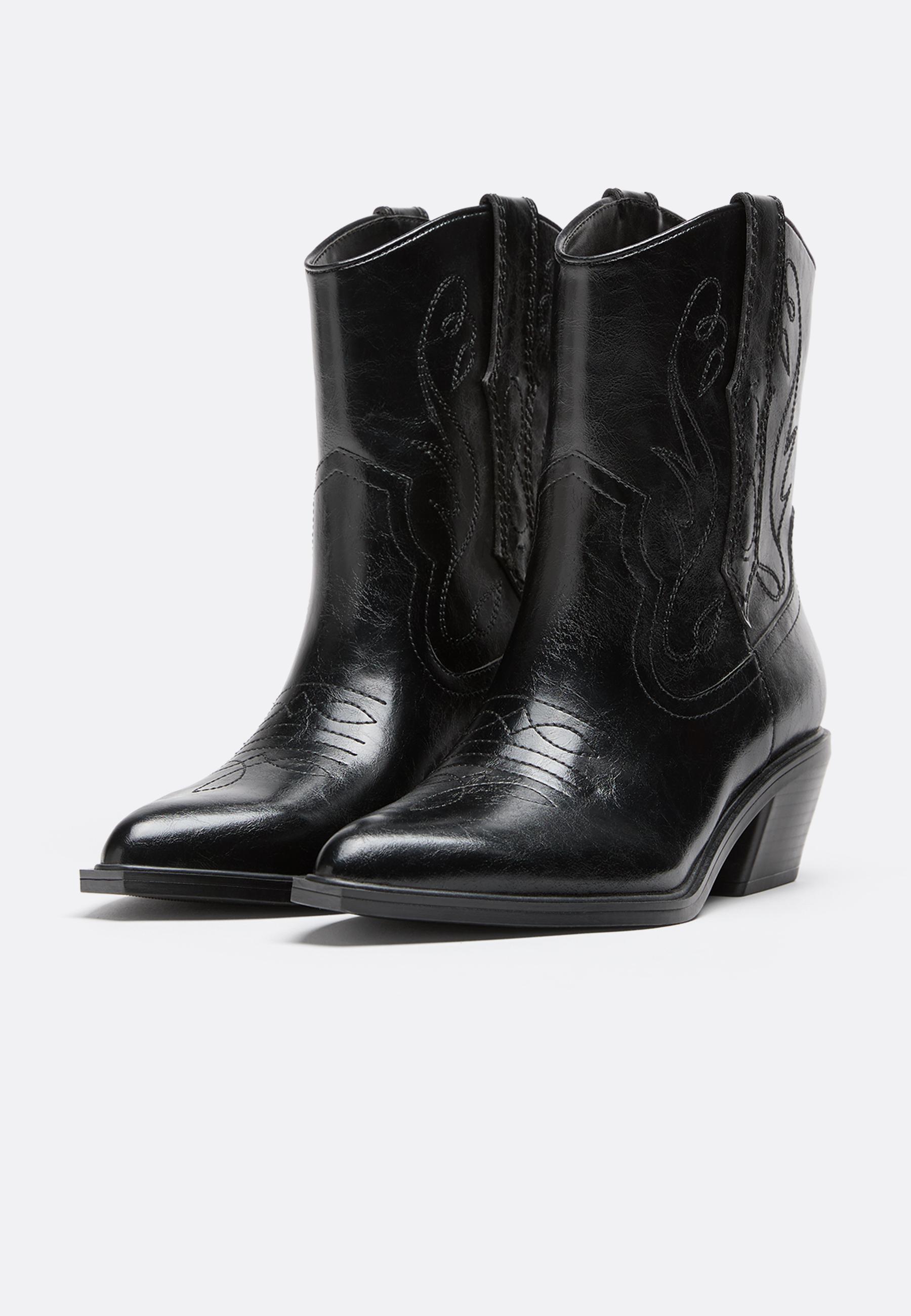 Cowboy heeled ankle boots — BLACK