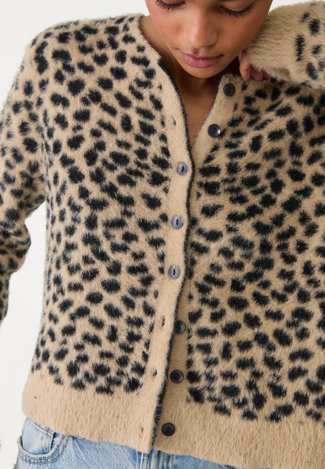 Strickjacke im Leoparden-Look mit Knöpfen Mode für Damen