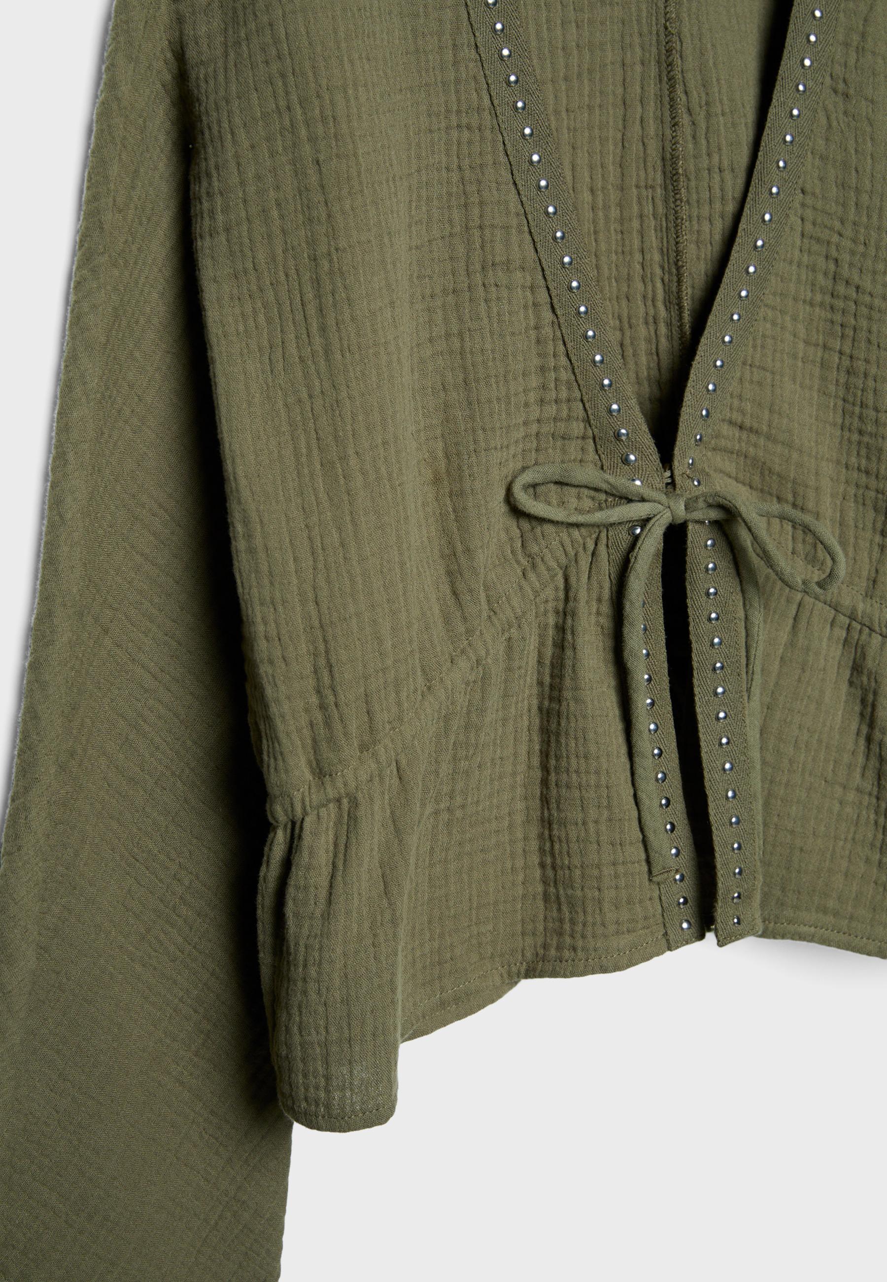Open studded shirt — Khaki