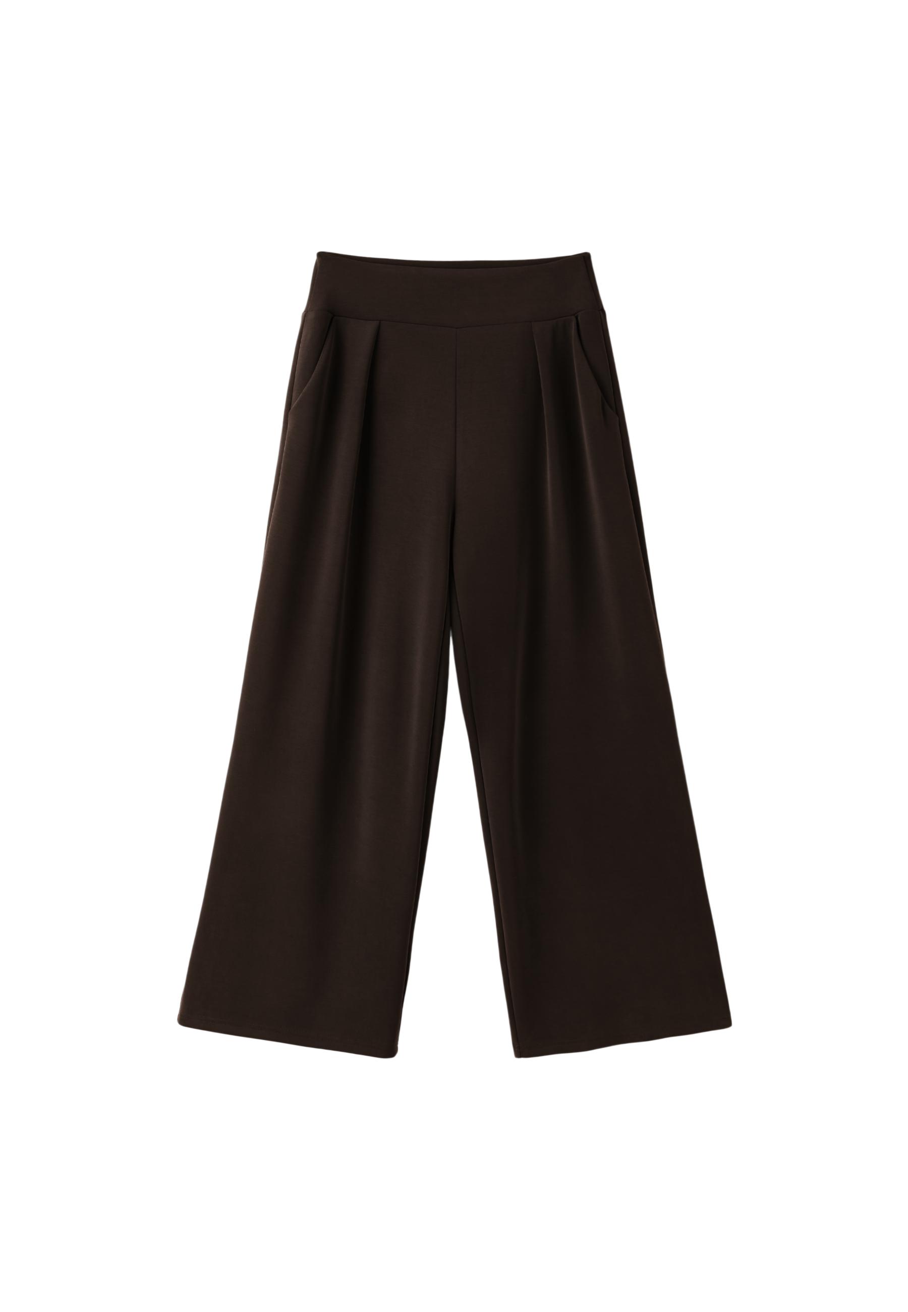 Soft-touch wide-leg trousers with darts — Brown
