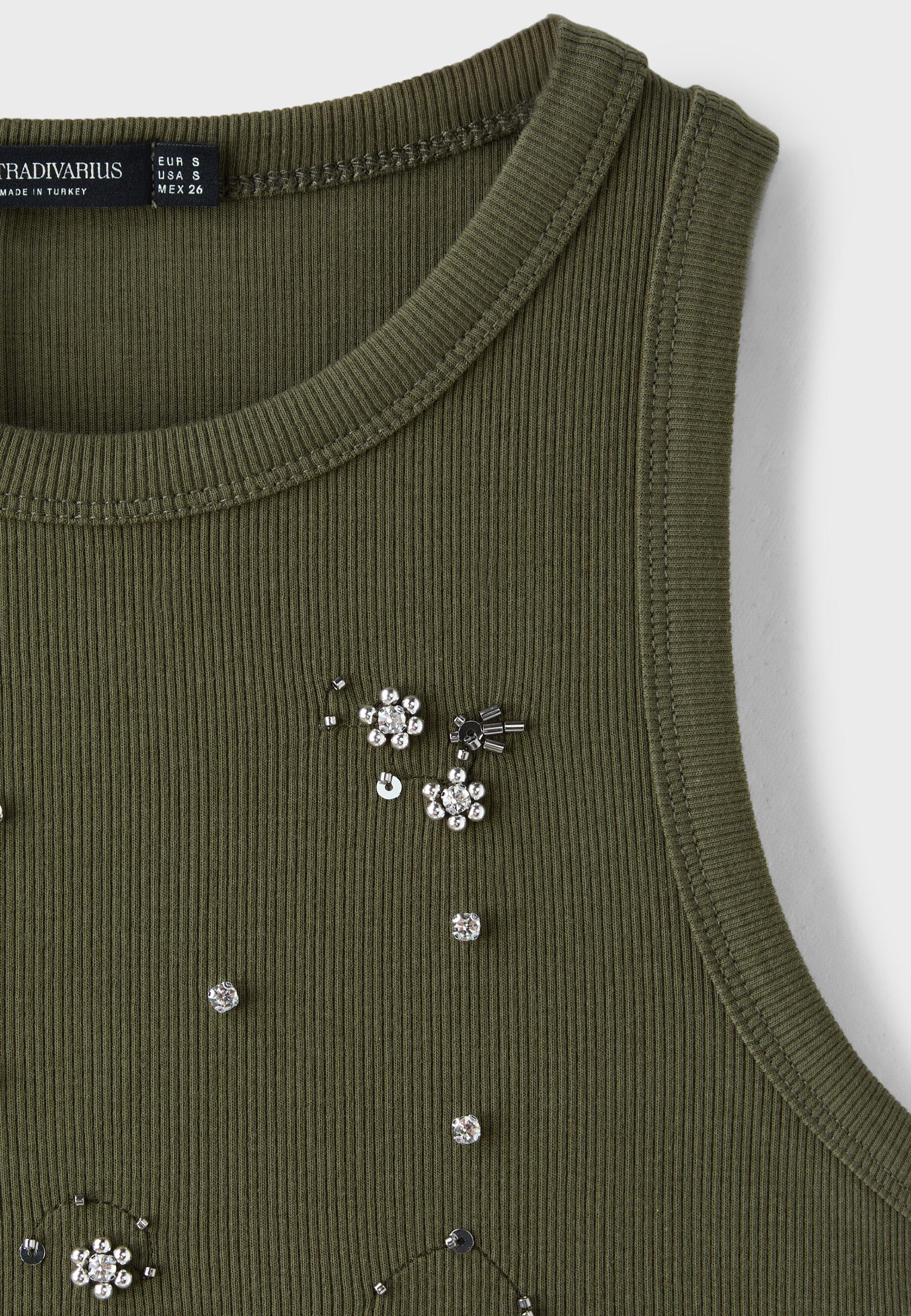 Jewelled racerback top — Khaki