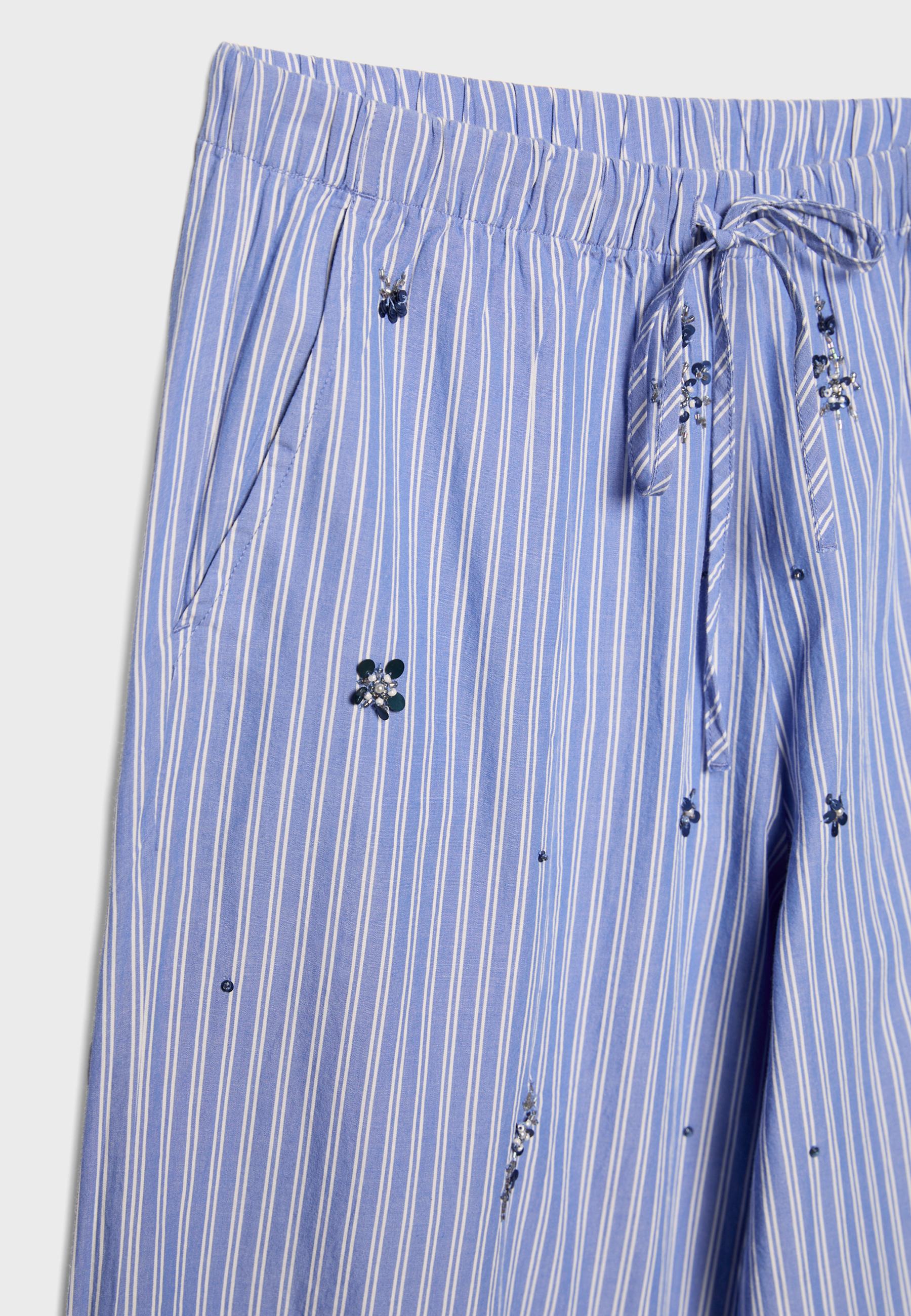 Embroidered pyjama-style trousers — Sky blue