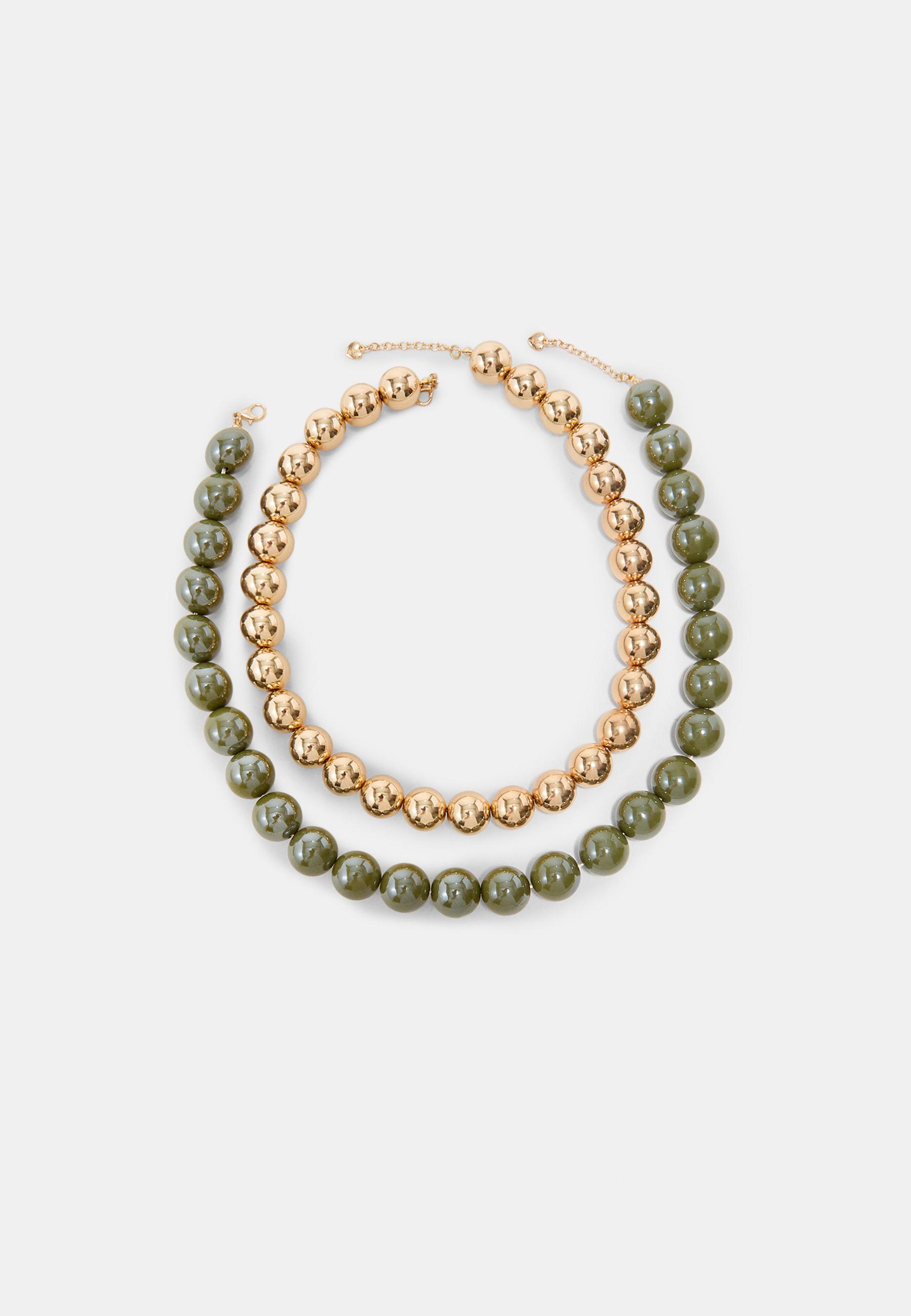 Set of 2 bead necklaces — Khaki