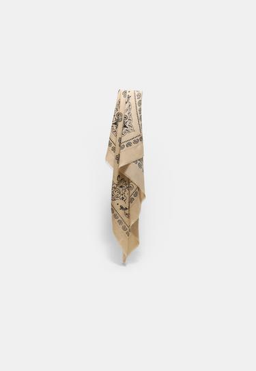 Soft-touch printed bandana scarf — Stone 3