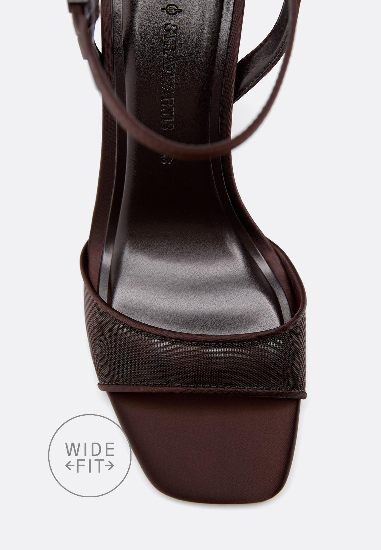 wide-leg. Stiletto heel mesh sandals — BROWN