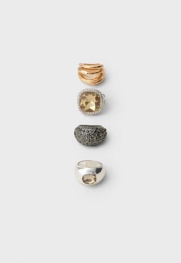Set of 4 rhinestones rings — Gold 1
