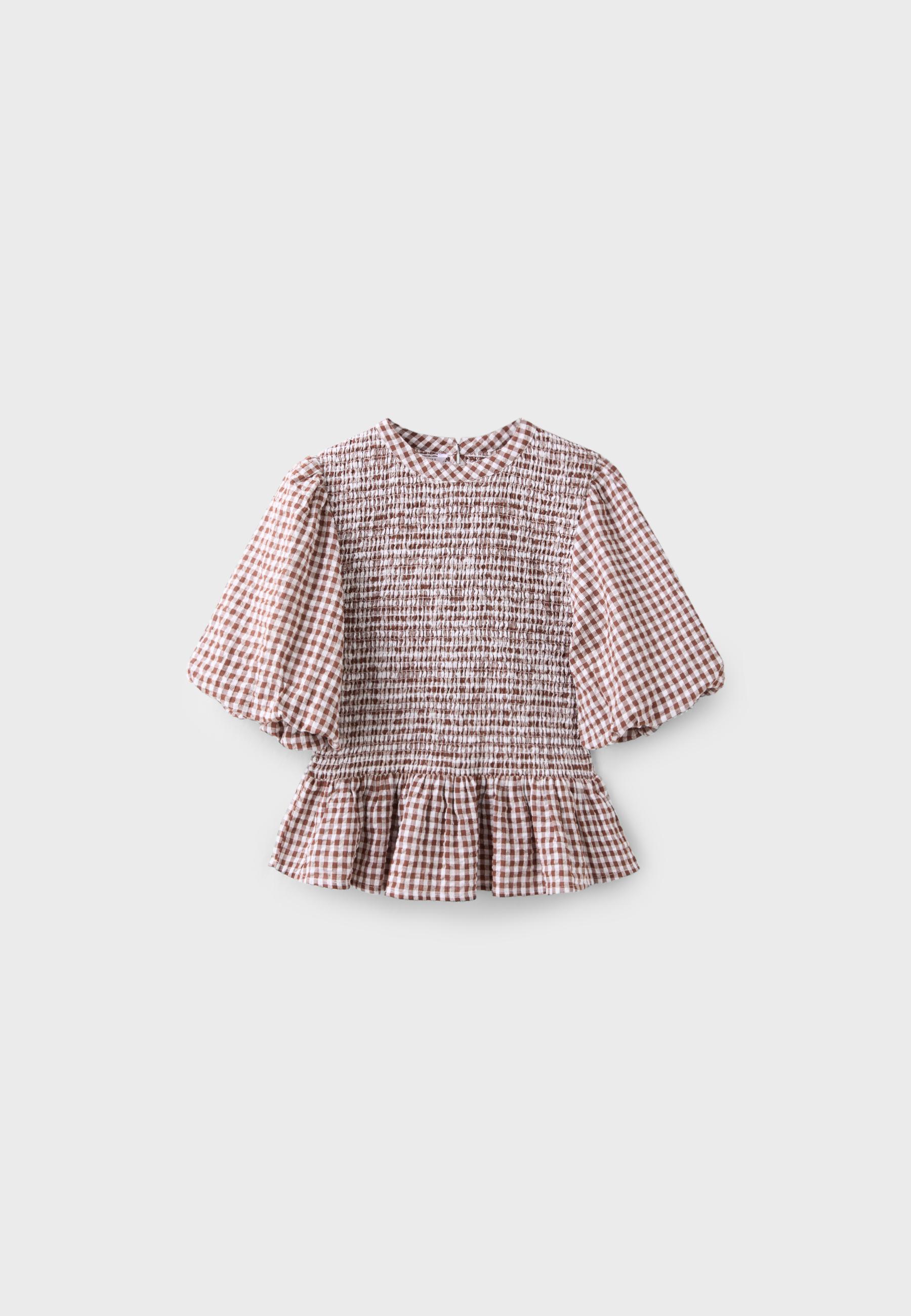 Short sleeve peplum blouse — Brown