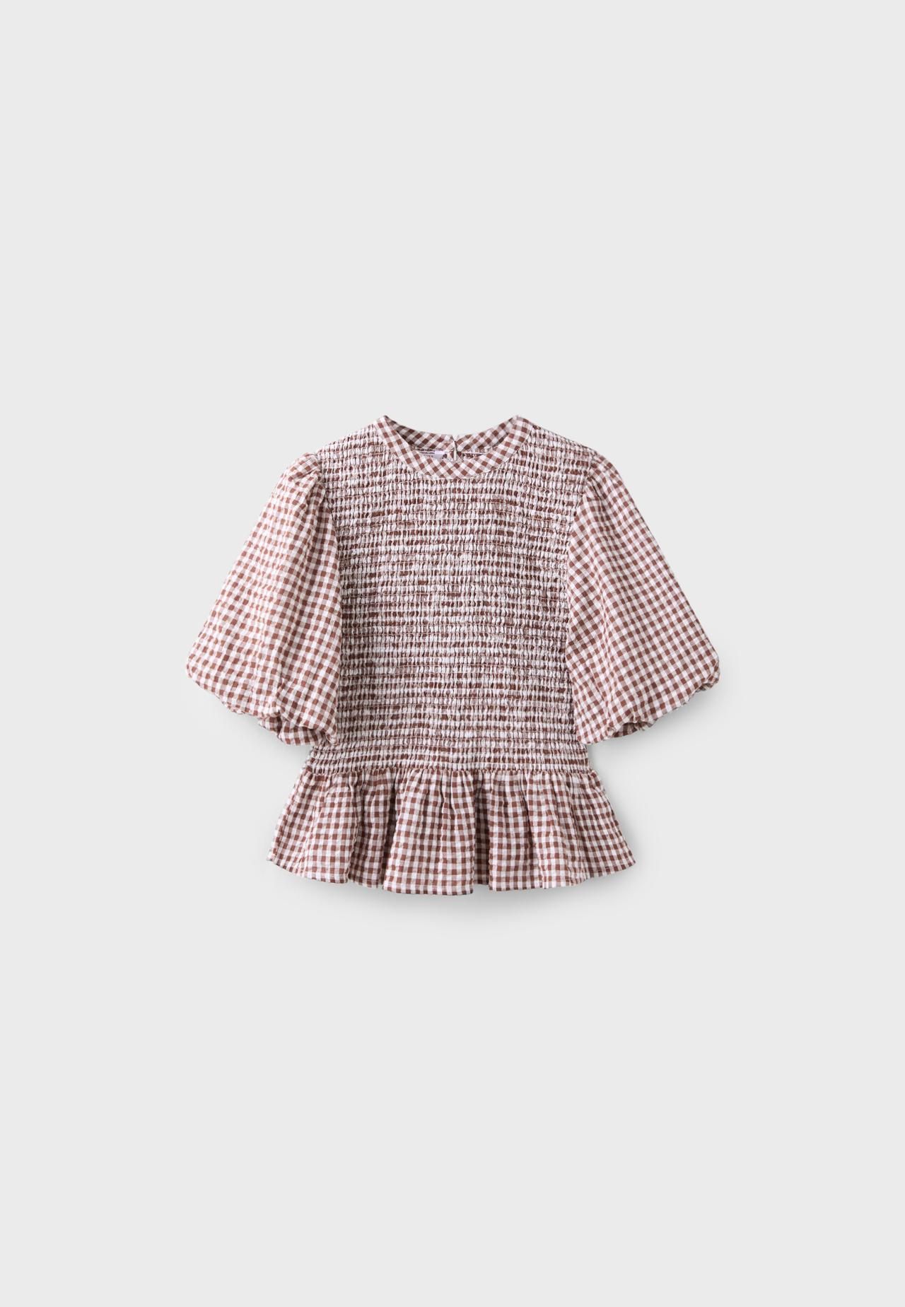Short sleeve peplum blouse — Brown